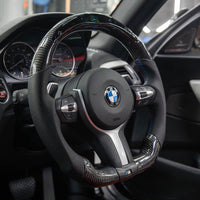 VOLANT PERSONNALISÉ À FOND PLAT BMW FXX EN FIBRE DE CARBONE / CUIR / LED