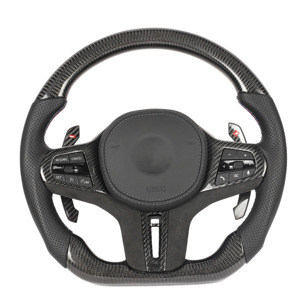 BMW Gxx CARBON FIBRE / LEATHER / FLAT BOTTOM CUSTOM STEERING WHEEL-Custom Steering Wheels-CT CARBON-CT Carbon - High-quality carbon fiber and gloss black aerodynamic parts for premium sports and luxury vehicles.