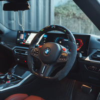 BMW Gxx M2, M3, M4 1,2,3,4 SERIES VOLANT À BASE PLATE À LED EN FIBRE DE CARBONE / ALCANTARA AVEC CHAUFFAGE