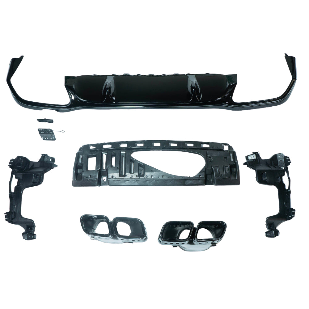 MERCEDES W213 2020-2023 E-CLASS GLOSS BLACK DIFFUSER & TIPS-Diffuser-BLAK BY CT-CT Carbon - High-quality carbon fiber and gloss black aerodynamic parts for premium sports and luxury vehicles.