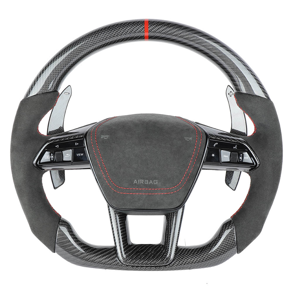 AUDI A6/S6/RS6 & A7/S7/RS7 C8 CARBON FIBRE / ALCANTARA GLOSS BLACK FLAT BOTTOM CUSTOM STEERING WHEEL