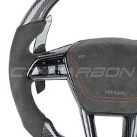 AUDI A6/S6/RS6 & A7/S7/RS7 C8 CARBON FIBRE / ALCANTARA GLOSS BLACK FLAT BOTTOM CUSTOM STEERING WHEEL