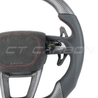 AUDI A6/S6/RS6 & A7/S7/RS7 C8 CARBON FIBRE / LEATHER FLAT TOP AND BOTTOM CUSTOM STEERING WHEEL