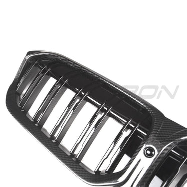 BMW 3 SERIES G20/G21 LCI 2022+ CARBON FIBRE DOUBLE SLAT GRILLE-Accessories-CT CARBON-CT Carbon - High-quality carbon fiber and gloss black aerodynamic parts for premium sports and luxury vehicles.