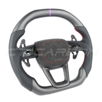 AUDI AUDI A6/S6/RS6 & A7/S7/RS7 C8 CARBON FIBRE / LEATHER FLAT TOP AND BOTTOM CUSTOM STEERING WHEEL