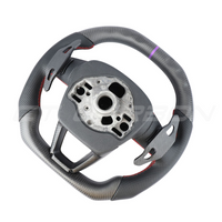 AUDI AUDI A6/S6/RS6 & A7/S7/RS7 C8 CARBON FIBRE / LEATHER FLAT TOP AND BOTTOM CUSTOM STEERING WHEEL