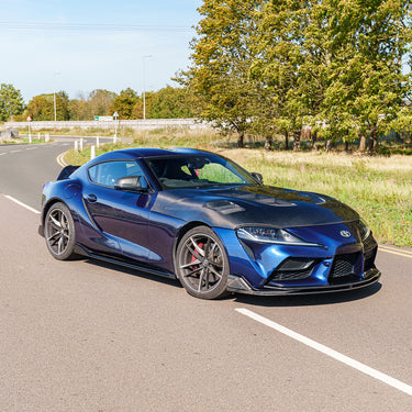 TOYOTA SUPRA 2019+ A90 CARBON FIBRE SPLITTER - V2-Splitter-CT CARBON-CT Carbon - High-quality carbon fiber and gloss black aerodynamic parts for premium sports and luxury vehicles.