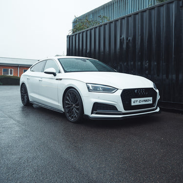 AUDI A5/S5 B9 2016-2019 GLOSS BLACK SPLITTER-Splitter-BLAK BY CT-CT Carbon - High-quality carbon fiber and gloss black aerodynamic parts for premium sports and luxury vehicles.