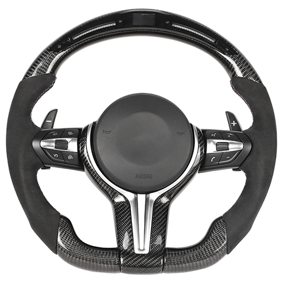 BMW FXX CARBON FIBRE / ALCANTARA / LED FLAT BOTTOM CUSTOM STEERING WHEEL-Custom Steering Wheels-CT CARBON-CT Carbon - High-quality carbon fiber and gloss black aerodynamic parts for premium sports and luxury vehicles.
