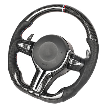 BMW FXX CARBON FIBRE / LEATHER FLAT BOTTOM CUSTOM STEERING WHEEL-Custom Steering Wheels-CT CARBON-CT Carbon - High-quality carbon fiber and gloss black aerodynamic parts for premium sports and luxury vehicles.
