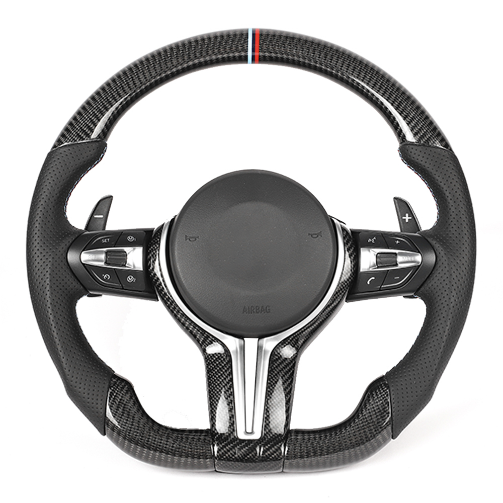 BMW FXX CARBON FIBRE / LEATHER FLAT BOTTOM CUSTOM STEERING WHEEL-Custom Steering Wheels-CT CARBON-CT Carbon - High-quality carbon fiber and gloss black aerodynamic parts for premium sports and luxury vehicles.