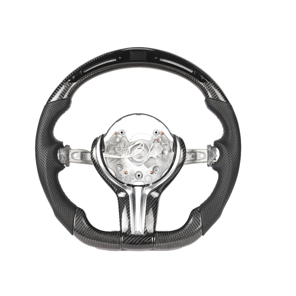 BMW FXX CARBON FIBRE / LEATHER / LED FLAT BOTTOM CUSTOM STEERING WHEEL-Custom Steering Wheels-CT CARBON-CT Carbon - High-quality carbon fiber and gloss black aerodynamic parts for premium sports and luxury vehicles.