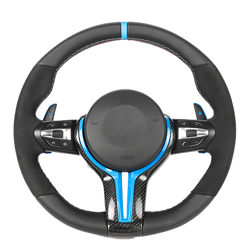 BMW FXX LEATHER / ALCANTARA / FLAT BOTTOM CUSTOM STEERING WHEEL-Custom Steering Wheels-CT CARBON-CT Carbon - High-quality carbon fiber and gloss black aerodynamic parts for premium sports and luxury vehicles.