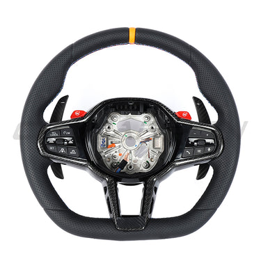 BMW Gxx LCI FULL LEATHER FLAT BOTTOM CUSTOM STEERING WHEEL-Custom Steering Wheels-CT CARBON-CT Carbon - High-quality carbon fiber and gloss black aerodynamic parts for premium sports and luxury vehicles.
