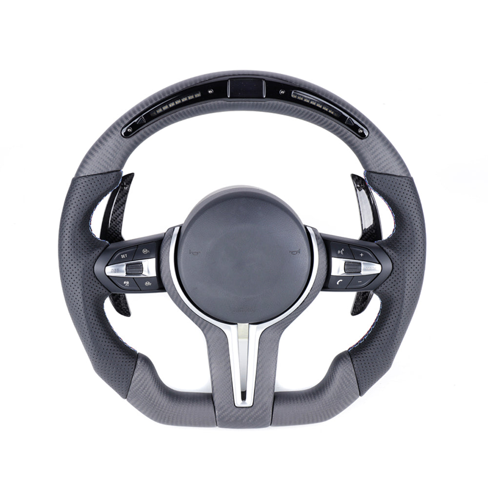 BMW FXX MATTE CARBON FIBRE & LEATHER LED FLAT BOTTOM CUSTOM STEERING WHEEL
