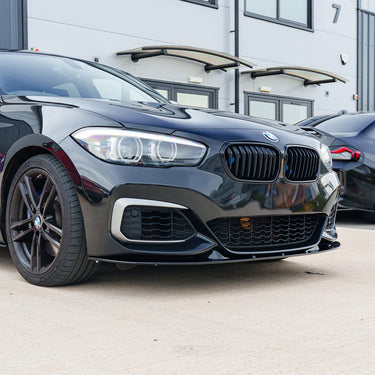 BMW F20/F21 1 SERIES LCI GLOSS BLACK SPLITTER - V2-Splitter-BLAK BY CT-CT Carbon - High-quality carbon fiber and gloss black aerodynamic parts for premium sports and luxury vehicles.