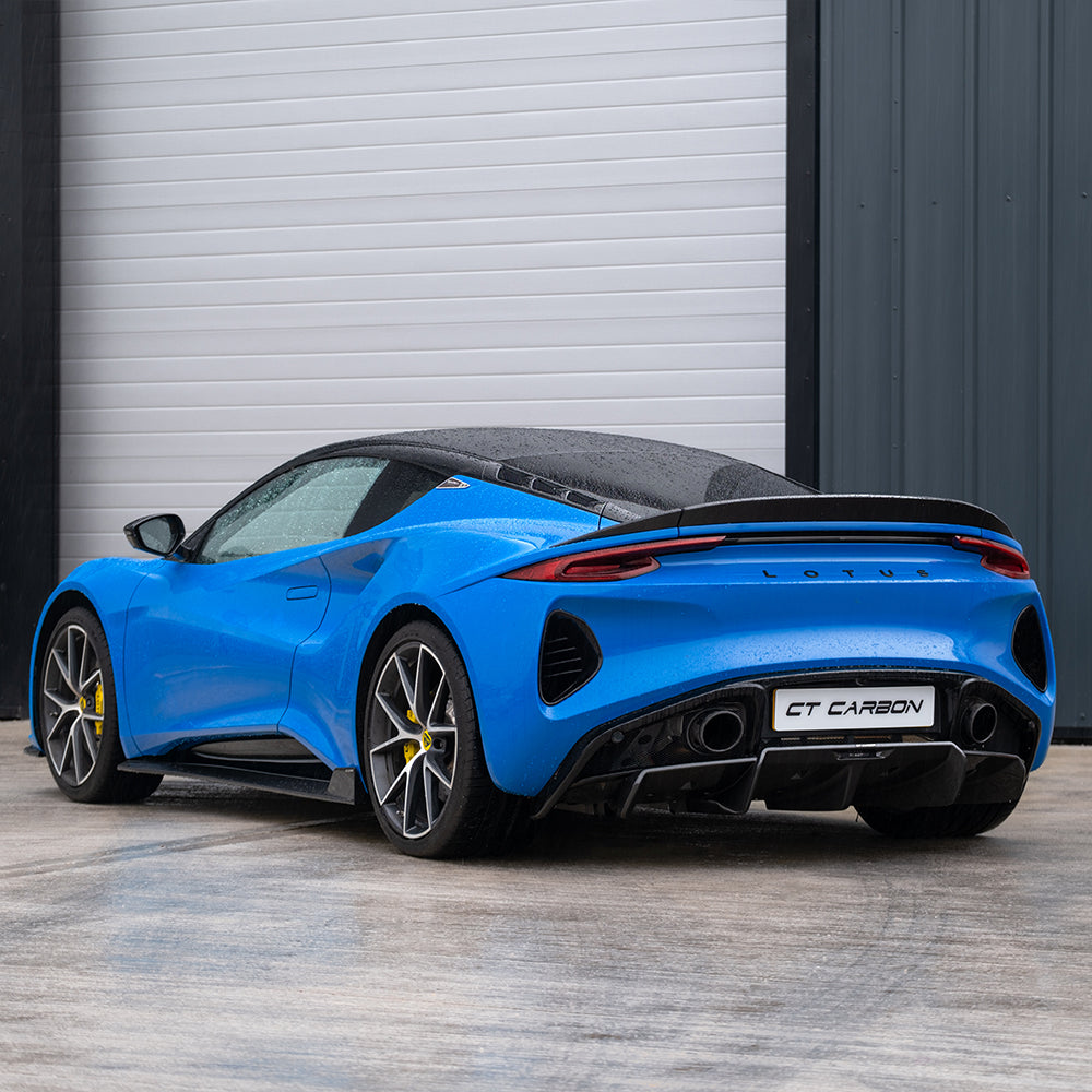 Emira Rear Spoiler LOTUS EMIRA CT DESIGN CARBON FIBRE 3-PIECE SPOILER | CT Design – CT Carbon