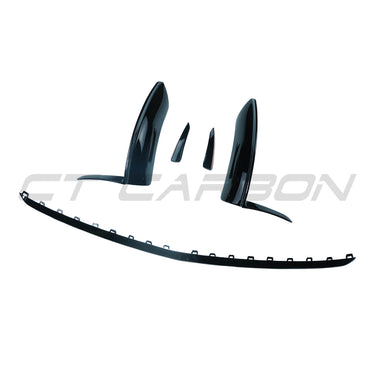 MERCEDES V177 & W177 2023-CURRENT A CLASS GLOSS BLACK SPLITTER AND CANARDS-Splitter-BLAK BY CT-CT Carbon - High-quality carbon fiber and gloss black aerodynamic parts for premium sports and luxury vehicles.