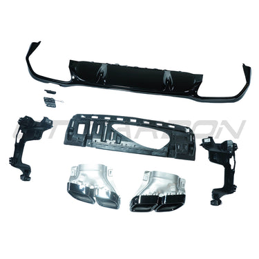 MERCEDES W213 2020-2023 E-CLASS GLOSS BLACK DIFFUSER & TIPS-Diffuser-BLAK BY CT-CT Carbon - High-quality carbon fiber and gloss black aerodynamic parts for premium sports and luxury vehicles.
