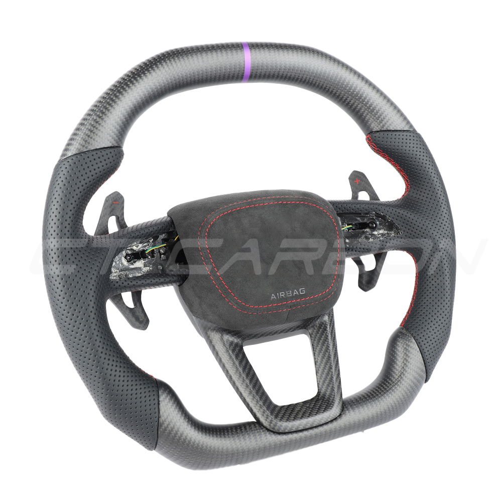 Perforated Real Leather Steering Wheel Cover For Audi A6 (2005-2009) – Red & Grey Stitch