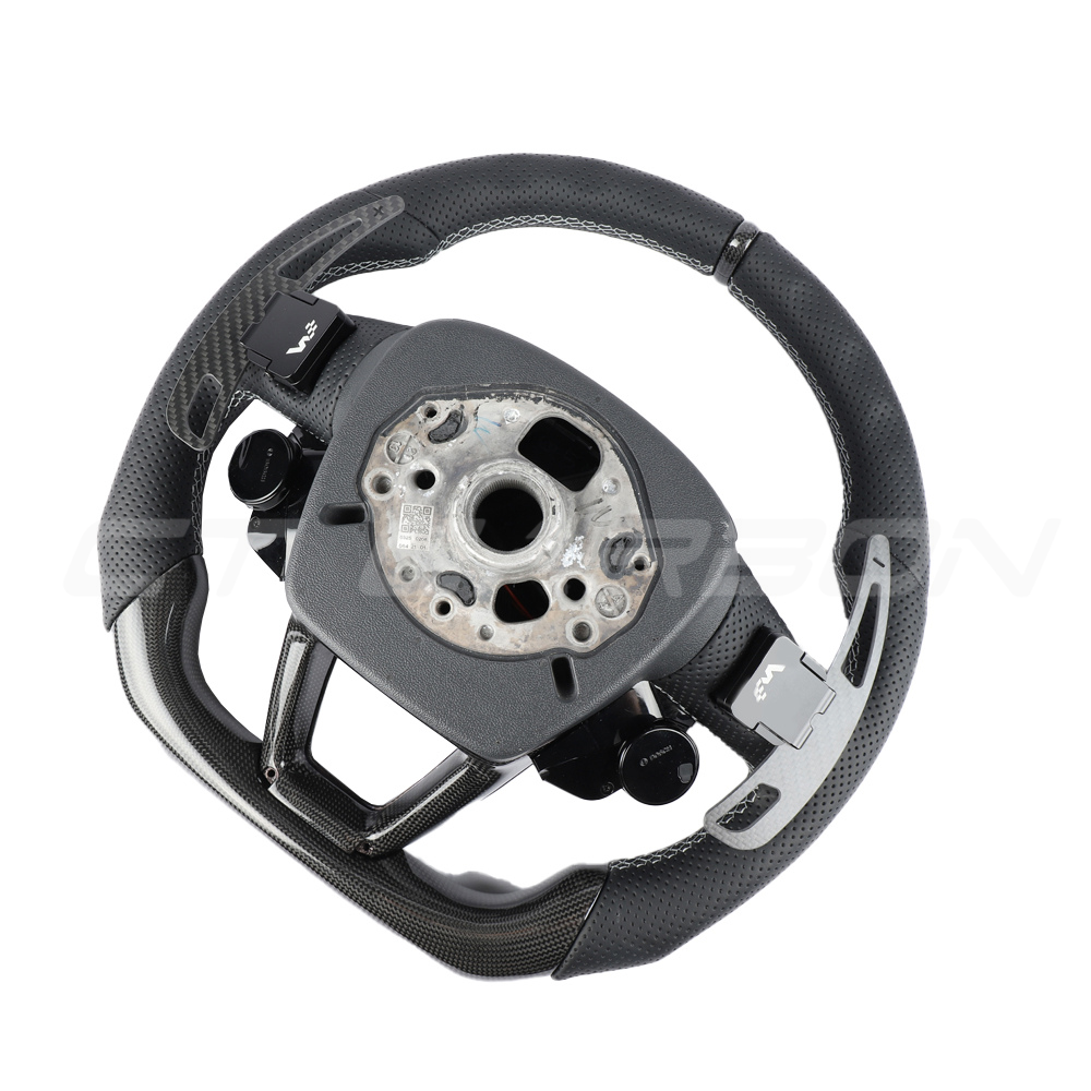 ECS - 000235LA02 - GTI/GLI Forged Carbon Fiber Steering Wheel - Perforated Leather With Red