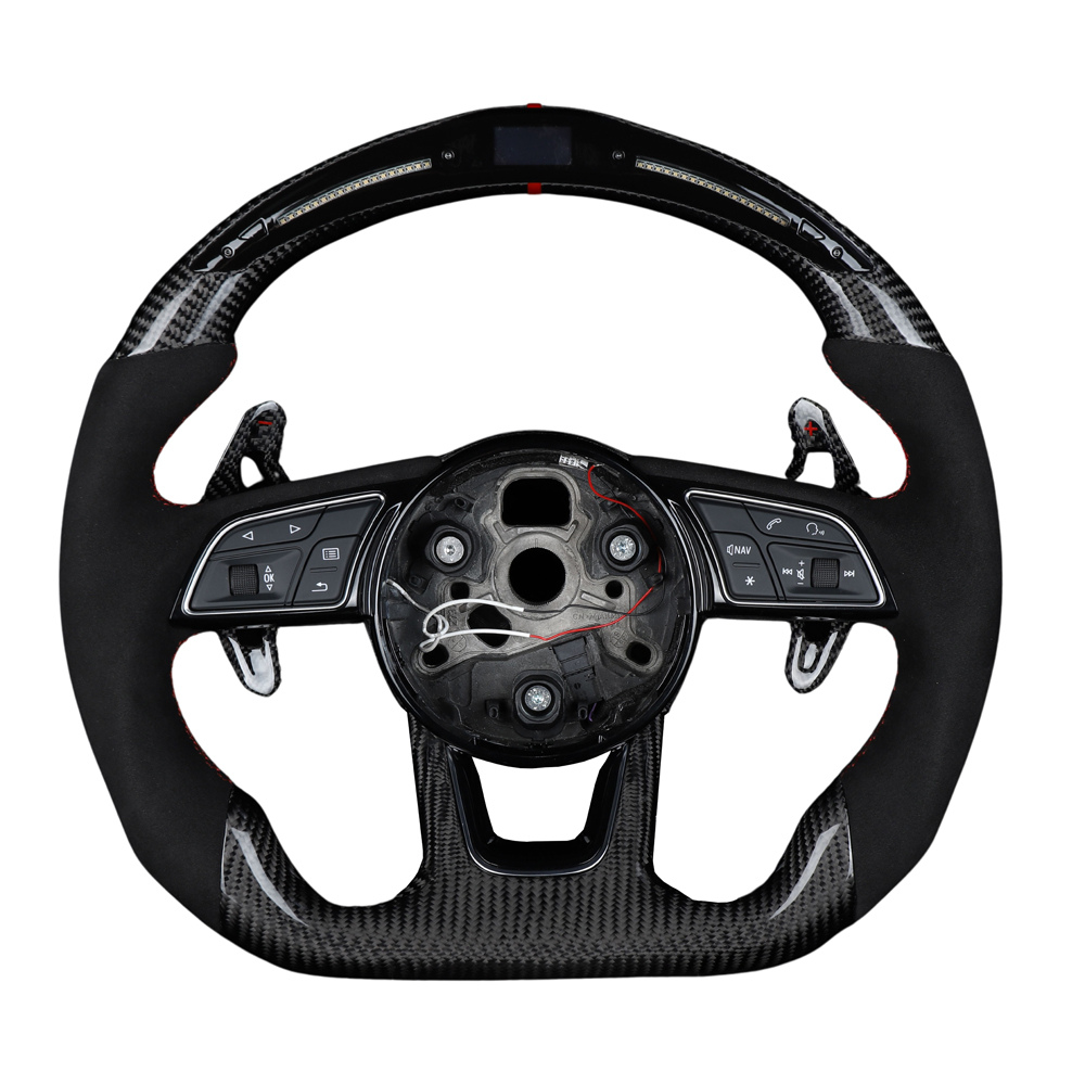 AUDI B9 CARBON FIBRE / ALCANTARA LED FLAT BOTTOM CUSTOM STEERING WHEEL