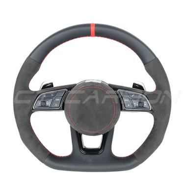AUDI B9 LEATHER / ALCANTARA FLAT BOTTOM CUSTOM STEERING WHEEL