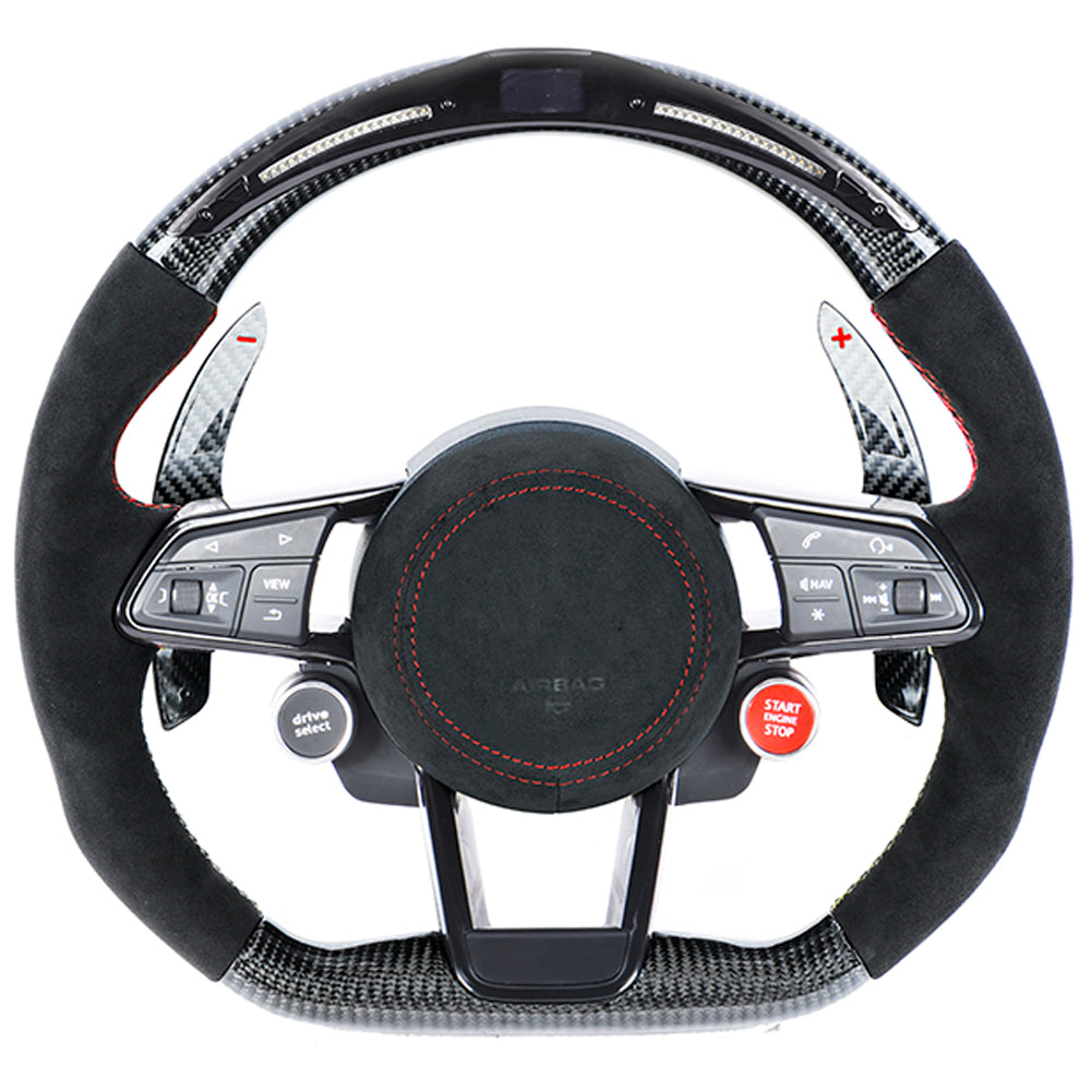 AUDI R8/TT CARBON FIBRE / ALCANTARA LED FLAT BOTTOM CUSTOM STEERING ...