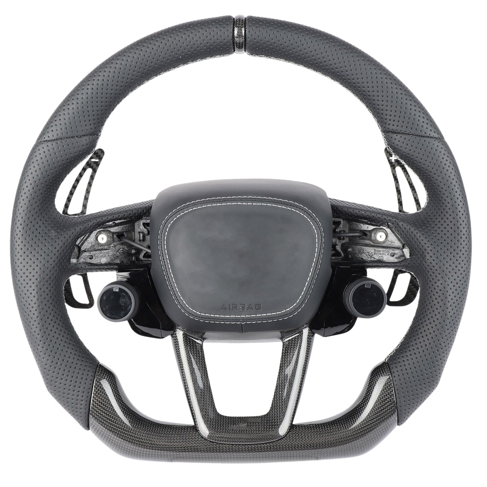 Ct Racing Wheel AUDI RSQ3/RSQ5/RSQ8 PERFORATED LEATHER / CARBON FIBRE FLAT BOTTOM ...