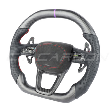 AUDI RSQ3/RSQ5/RSQ8 CARBON FIBRE / LEATHER FLAT TOP AND BOTTOM CUSTOM STEERING WHEEL