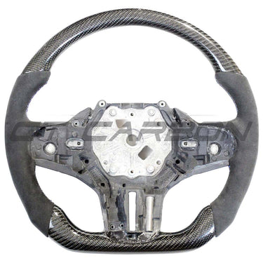 BMW Gxx 5,8,X3,X4,X5,X6,X7,M5,M8,X3M,X4M,X5M,X6M,X7M CARBON FIBRE / ALCANTARA FLAT BOTTOM STEERING WHEEL WITH HEATING