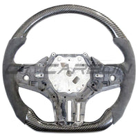 BMW Gxx 5,8,X3,X4,X5,X6,X7,M5,M8,X3M,X4M,X5M,X6M,X7M CARBON FIBRE / ALCANTARA FLAT BOTTOM STEERING WHEEL WITH HEATING