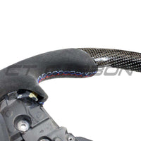 BMW Gxx 5,8,X3,X4,X5,X6,X7,M5,M8,X3M,X4M,X5M,X6M,X7M CARBON FIBRE / ALCANTARA FLAT BOTTOM STEERING WHEEL WITH HEATING