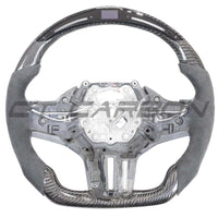BMW Gxx M2,M3,M4 1,2,3,4 SERIES CARBON FIBRE / ALCANTARA LED FLAT BOTTOM STEERING WHEEL WITH HEATING